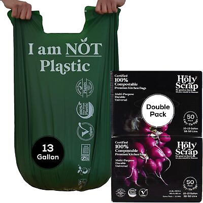 #ad HOLY SCRAP Large Compostable Trash Bags 10 13 Gallon 100 Pack 100% Plast... $53.04