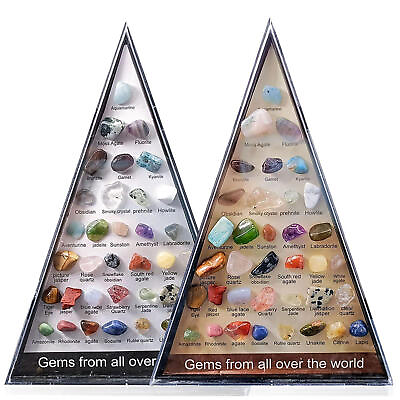 #ad 36PCS Gemstone Crystal Rock Identification Stones Collector Guide Rock Minerals $9.71