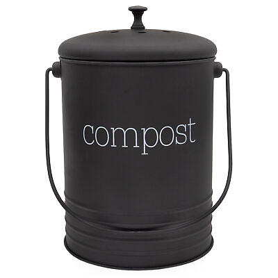 #ad Rustic Farmhouse Enamel Compost Bin Black Enamelware Compost Can Set w Lid $25.99