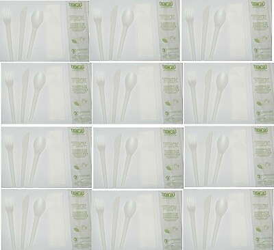 #ad #ad ECO Compostable Cutlery Kit Fork Knife Spoon Napkin Biodegradable PLA Camp 12 pc $8.85