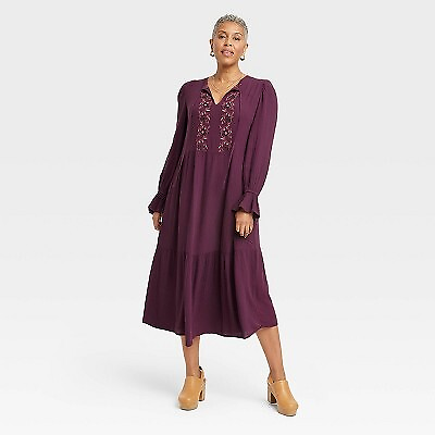 Women#x27;s Long Sleeve Embroidered A Line Dress Knox Rose $11.99