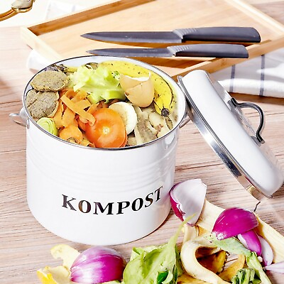 5L Compost Bin Vintage Kitchen Pail with Lid Indoor Scraps Charcoal Filter Trash $46.25
