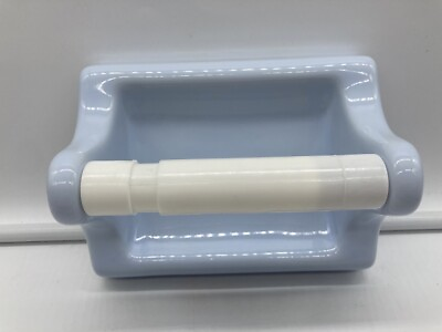 VTG Light Sky Baby Blue Ceramic Toilet Paper Holder Bathroom Wall Mounted MCM $69.00