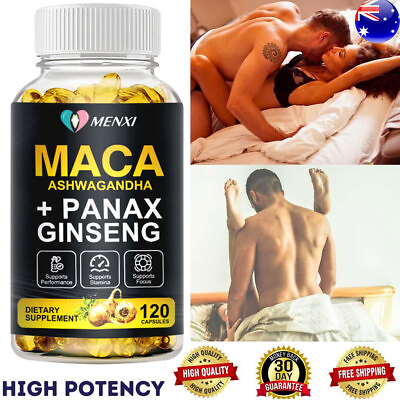 #ad Maca Ashwagandha Panax Ginseng Capsules Peruvian Extract Organic Vitamins 120pc $13.99