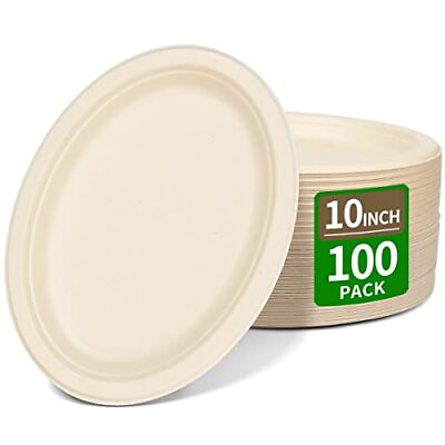 #ad 100 Pack 10 inch Oval Compostable Plates 100% Natural Heavy Duty Oval Paper ... $37.39