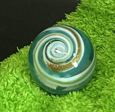 #ad #ad Art Glass Contemporary Handmade Marble 1.14quot; Blue White Gold Lutz Swirl $24.95