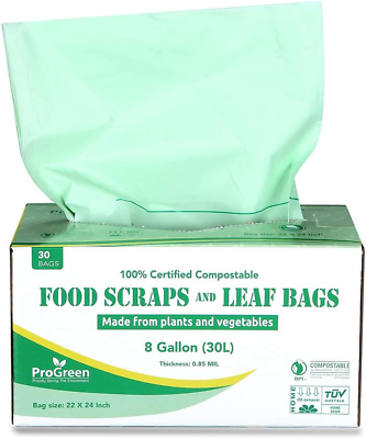 #ad 100% Compostable Bags 8 Gallon 30L Extra Thick 0.85 Mil 30 Count Small Kitc $18.14
