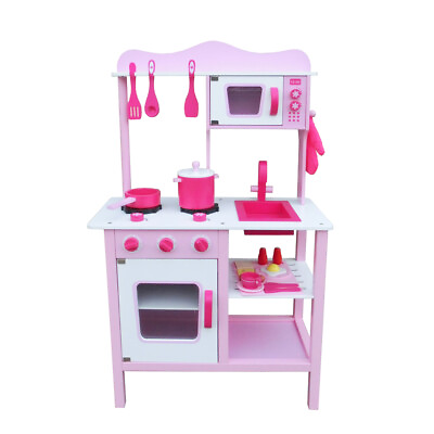 Kids Pretend Play Wooden Kitchen for Girl Cooking Food Playset Pink $33.51