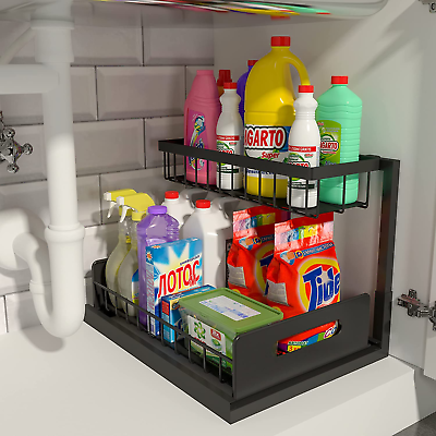 #ad #ad under Sink Organizer 2 Tier Slide Out Sink Shelf for Kitchen Bathroom Cabinet $44.87
