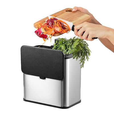 #ad Compost Bin Kitchen Stainless Steel Sliding Cover Compost Bin Indoor Compos... $41.13