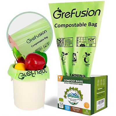 #ad Compostable Bags for Kitchen Compost Bin 1.2 Gallon 125 Count Certified $21.91
