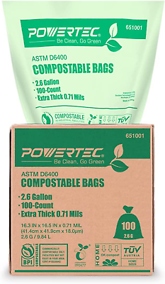 #ad 100% Compostable Bags 2.6 Gallon 9.84 Liter 100 Count Extra Thick 0.71 Mil $22.83