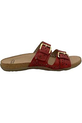 #ad Earth Perforated Leather Slide Sandals Sand Antigua Bright Red $29.99