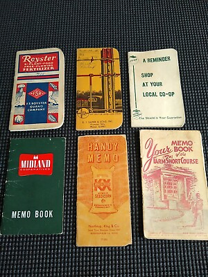 6 1950s Memo Books Advertising Used Royster Midland Farmers Union Co op $14.00