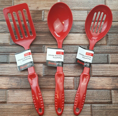 Cook#x27;s Kitchen Red 3pc Melamine Cooking Utensils Turner Slotted amp; Solid Spoons $17.89
