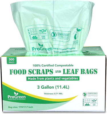 #ad 100% Compostable Bags 3 Gallon Extra Thick 0.71 Mil 300 Count Small Kitchen T $60.99