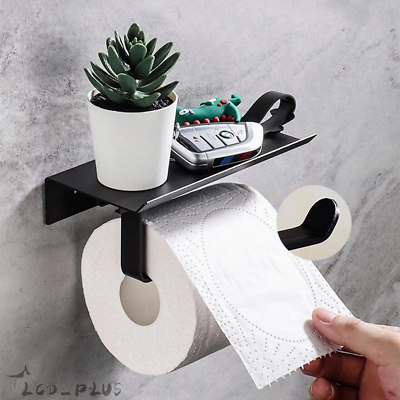 Toilet Paper Holder with Shelf Tissue Holders Wall Mounted Rack Bathroom Storage $9.99