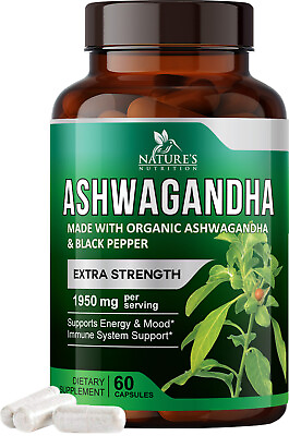 Organic Ashwagandha Capsules 1300mg Supplement w Black Pepper Root Powder $24.82