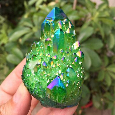 #ad 50g Natural Aura Green Titanium Stone Quartz Crystal Cluster Specimens Healing GBP 4.99