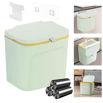 #ad Kitchen Compost Bin Hanging Trash Can with Lid for Cabinet Door Wall Mounted W $23.11