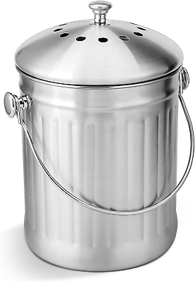 #ad 1.3Gal Stainless Steel Compost Bucket Odor Free Countertop Handle Easy Clean $41.99