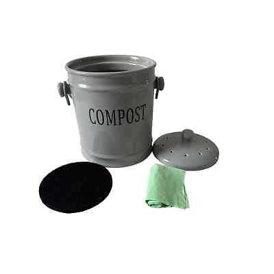 Crofton Countertop Compost Bin 1 Gallon Ceramic with Charcoal Filter Gray $30.00