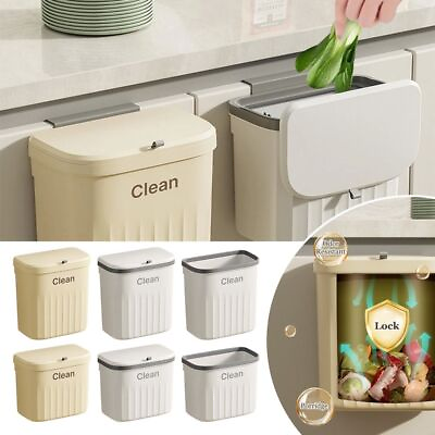 #ad #ad 1Pcs Wall Mounted Waste Garbage Bin With Lid Kitchen Bin New Trash Can AU $20.40