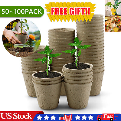 100Pack Biodegradable Peat Pots for Seedlings Seed Starter Starting Tray Round $26.95