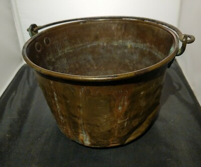 #ad Antique Vintage Country Kitchen Copper Bucket with Iron Bail Handle Patina $111.98
