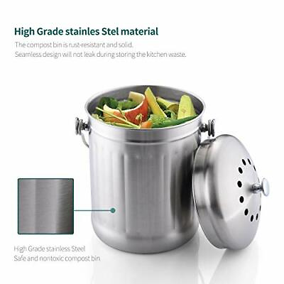 Stainless Steel 1.3 Gallon Kitchen Countertop Compost Bin Bucket Pail With Lid $31.30
