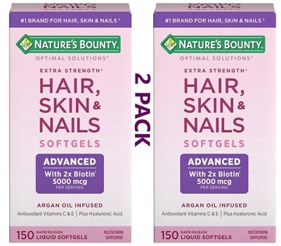 #ad Nature#x27;s Bounty Optimal Solutions Hair Skin Nails Extra Strength Biotin 2 PACK $27.90