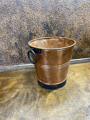 #ad Vintage Copper Bucket Planter w Iron Handles Hand hammered $74.99