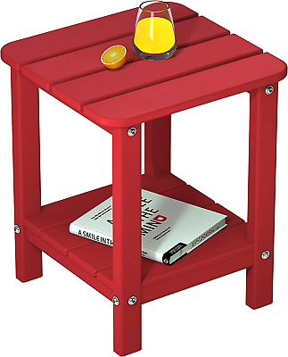Small Outdoor Side Table 2 Tier Poly Patio Side Tables for outside Red $76.99