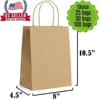 8X4.5X10.5 Brown Paper Bags with Handles Bulks. $20.99