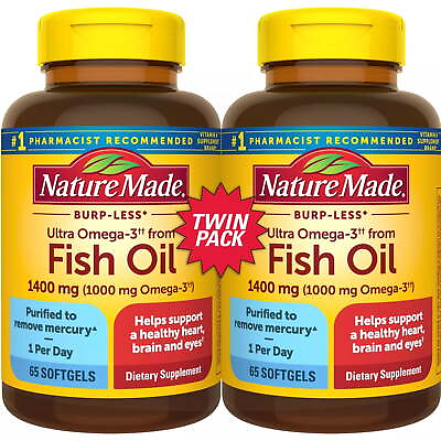 #ad Nature Made Burp Less Ultra Omega 3 Fish Oil 1400mg Softgels 65 Count 2 Pack $42.99