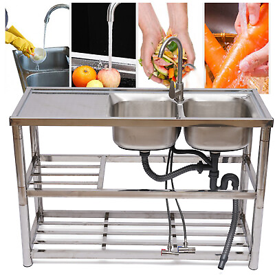 Commercial Compartment Sink Stainless Kitchen Utility Sink With Prep Table $270.00