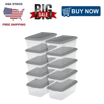 6 Qt Clear View Storage Boxes Stackable Bin Plastic Containers Box Pack Of 10 $13.99
