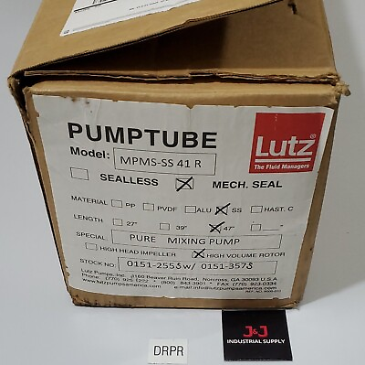 #ad *NEW* Lutz MPMS SS 41 R Mech. Seal S.S. 47quot; Pure Mixing Pump Tube Warranty $1500.00