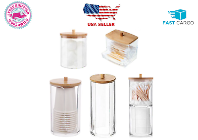 Storage Box Acrylic Jar Container Organizer Qtip Clear Boxes Small Bins Bathroom $9.64