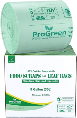 #ad 100% Compostable Bags 8 Gallon 30L Extra Thick 0.85 Mil 100 Count Small Kit $36.19