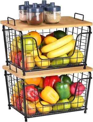2 Pack Countertop Basket Vegetable Fruit Organizer Bin w Lid Wire Storage Basket $34.99