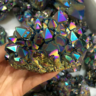 100G Natural Rock Rainbow Aura Titanium Quartz Crystal Cluster Specimens Healing $11.96