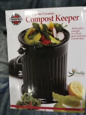 #ad Norpro 93EB 1 Gallon Ceramic Counter Top Compost Crock w Steel Handle Black $21.95