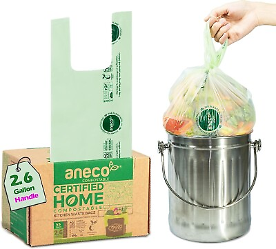 #ad Compostable 100% Trash Bags With Handles Small Compost Bags 2.6 Gallon 45 PCS $19.99