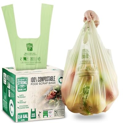 #ad 100 Compost Bags Handles 2.6 Gallon Biodegradable BPI OK Compost Food Scrap $29.78