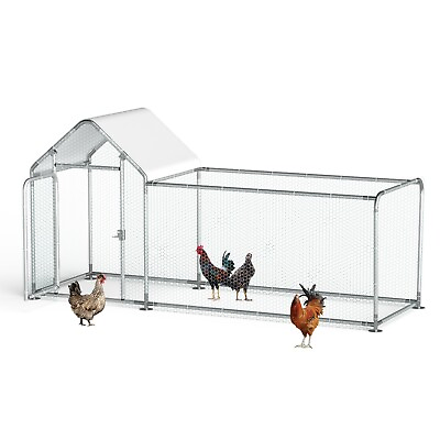 #ad 10x3x5FT Metal Chicken Coop Hen House Poultry Pet Hutch w Cover Backyard Farm $127.99