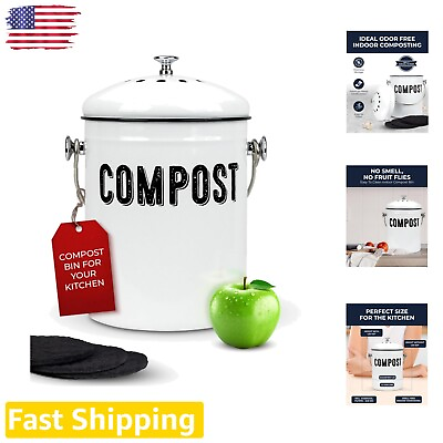 #ad #ad Rust Proof Countertop Compost Bin with Charcoal Filters 1.3 Gallon Capacity $69.99