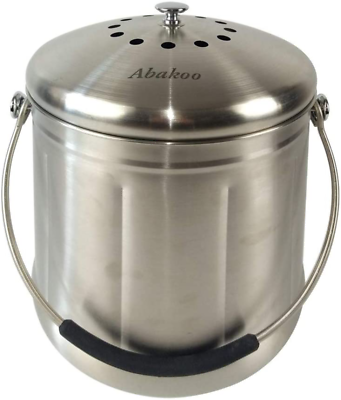Abakoo Compost Bin 304 Stainless Steel Kitchen Composter Waste Pail Indoor Count $58.99