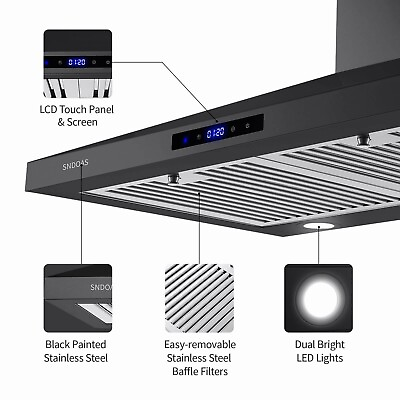 Wall Mount Range Hood 30 inch Kitchen Black Stainless Steel 3 Speed Touch Panel $169.99