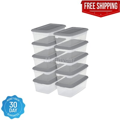 6 Qt Clear View Storage Boxes Stackable Bin Plastic Containers Box Pack Of 10 $16.48